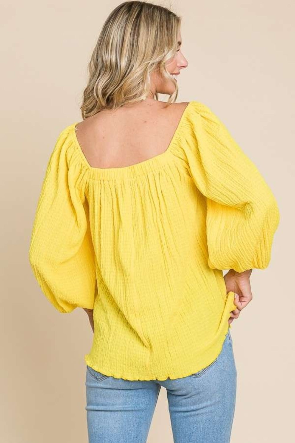 Honeybee Mumford's Culture Code Texture Square Neck Puff Sleeve Top