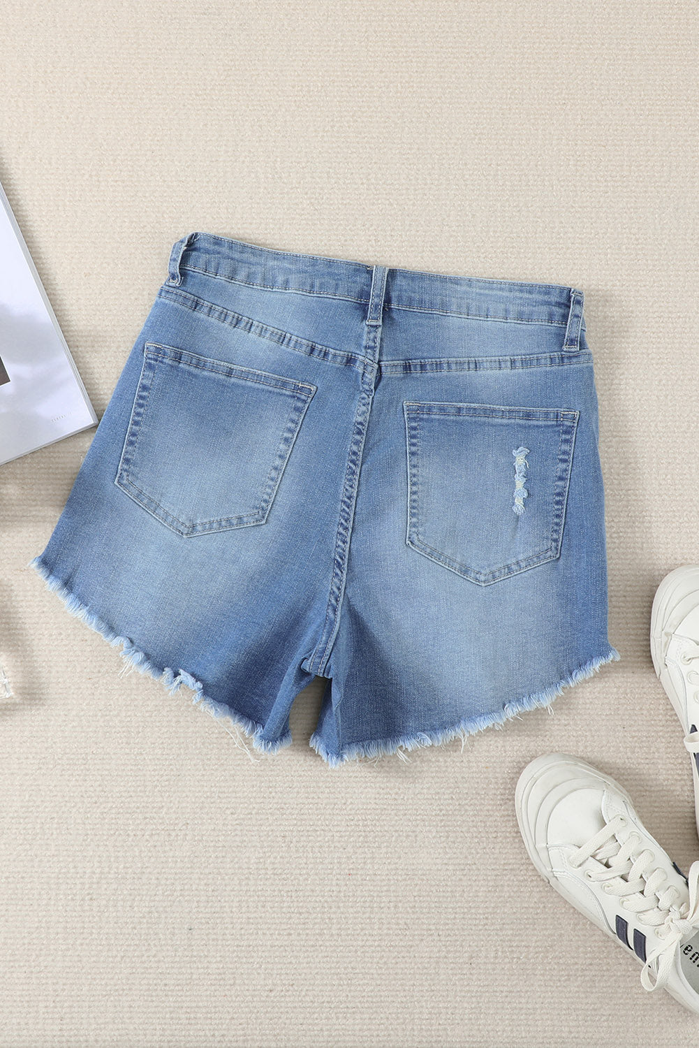 Honeybee Mumford's Light Blue Frayed Hem Denim Shorts