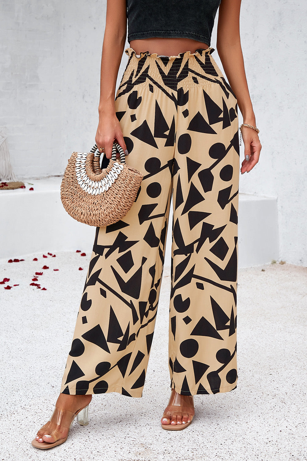 Honeybee Mumford's Smocked Printed Wide Leg Pants with Pockets