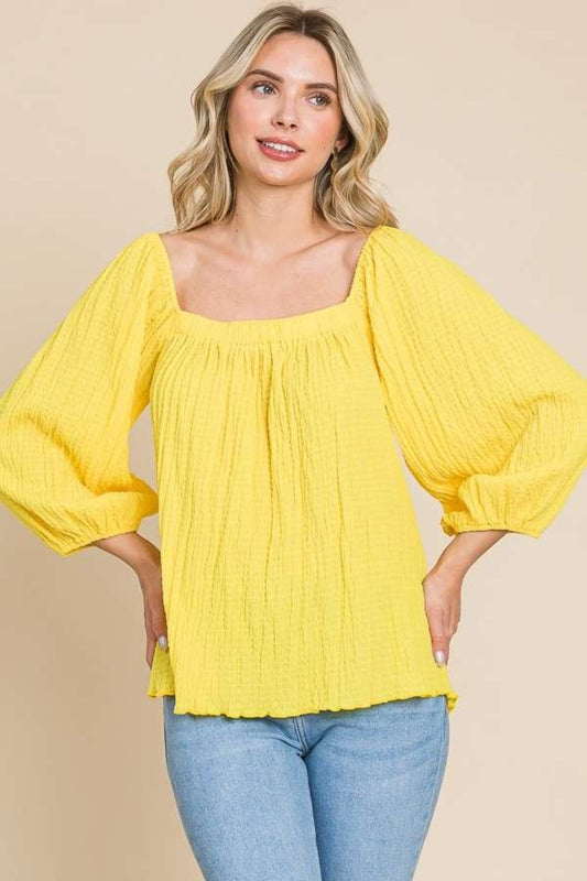 Honeybee Mumford's Culture Code Texture Square Neck Puff Sleeve Top