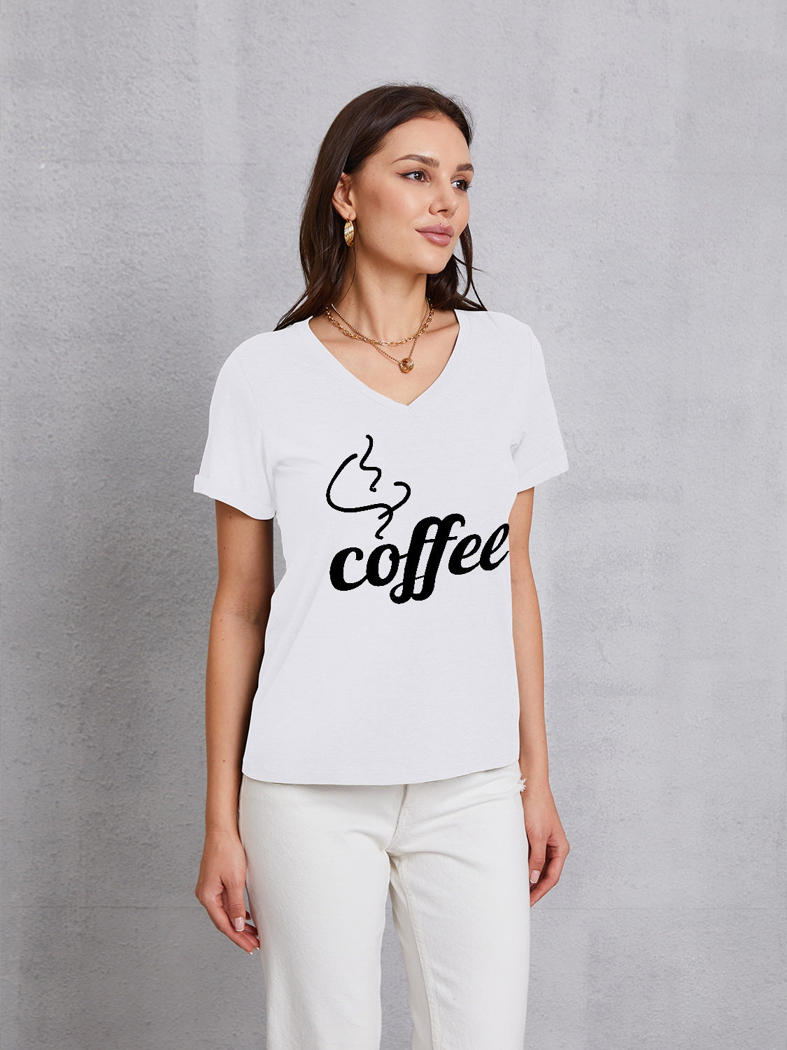 Honeybee Mumford's COFFEE V-Neck Short Sleeve T-Shirt