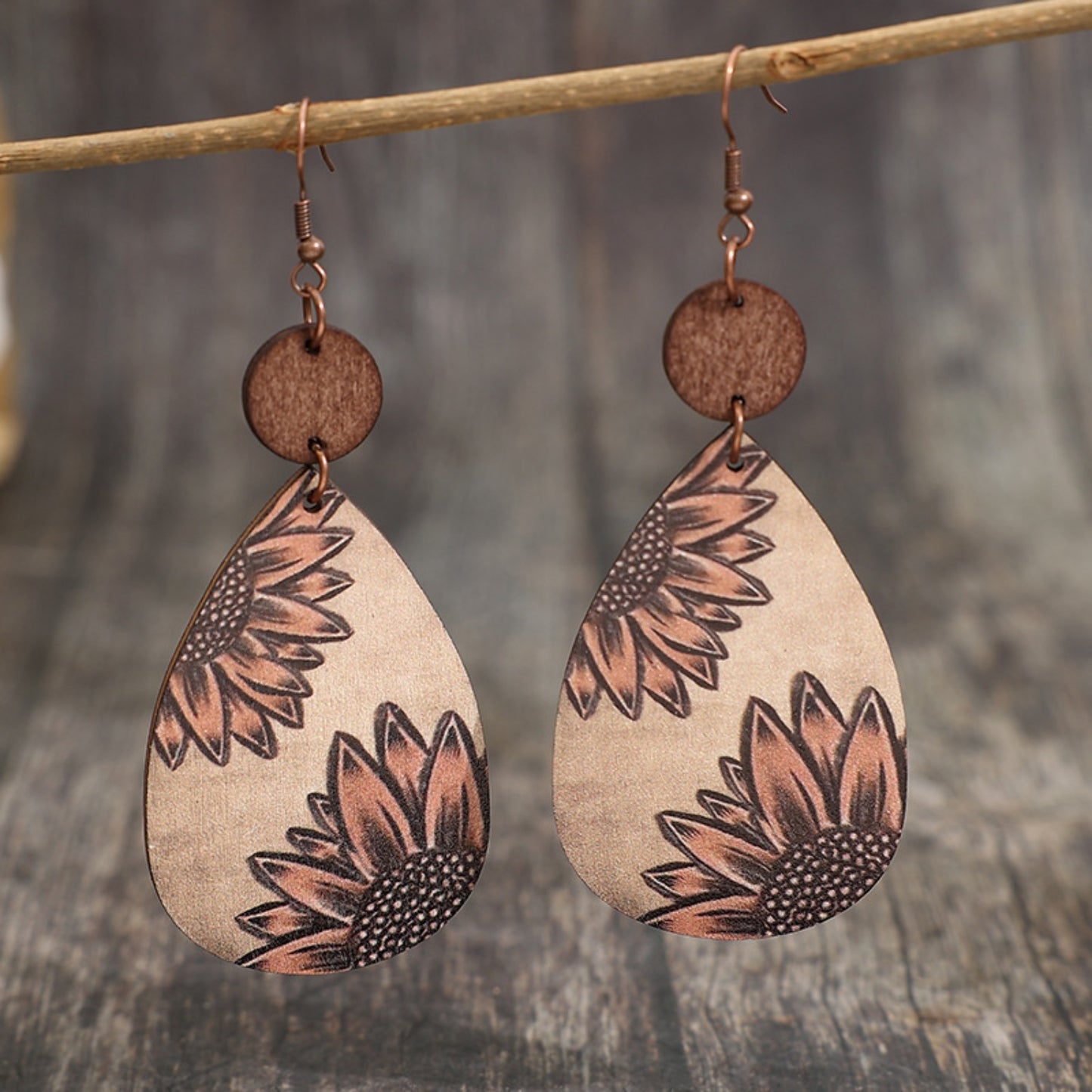 honeybee Mumford's Wooden Iron Hook Dangle Earrings