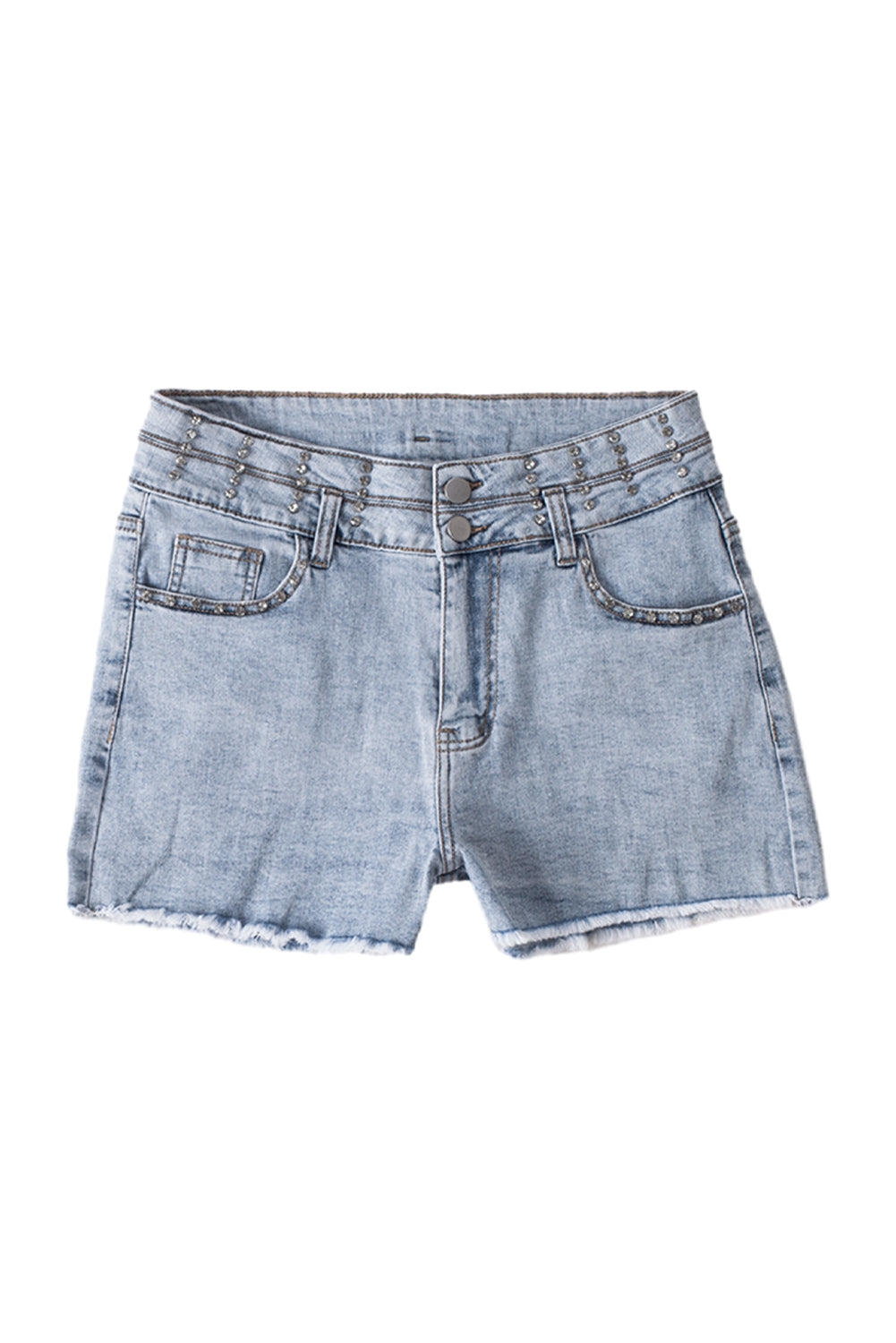 Honeybee Mumford's Sky Blue Diamond Studded Vintage Wash Denim Shorts