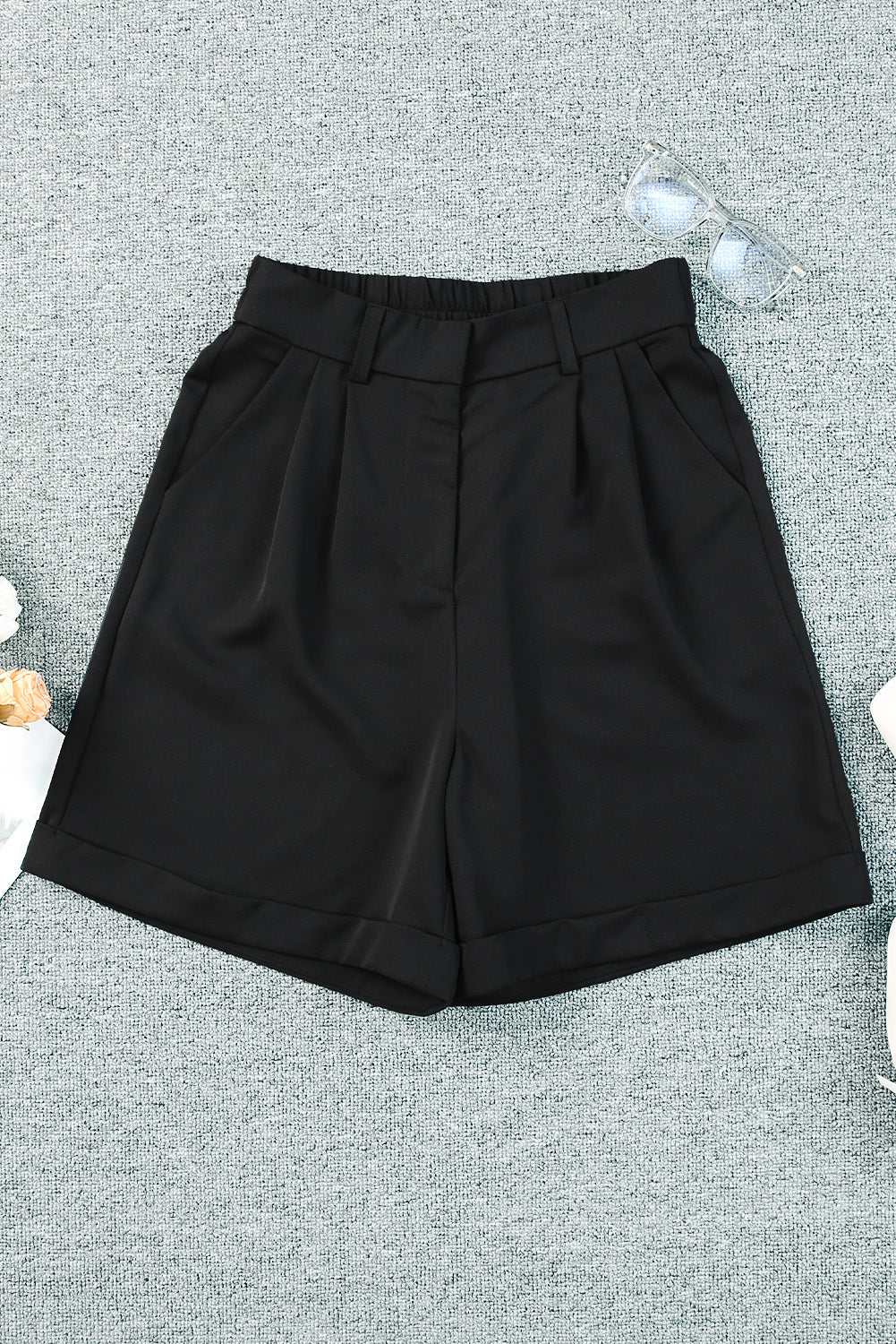 Honeybee Mumford's Black Casual Pocketed High Waist Bermuda Shorts