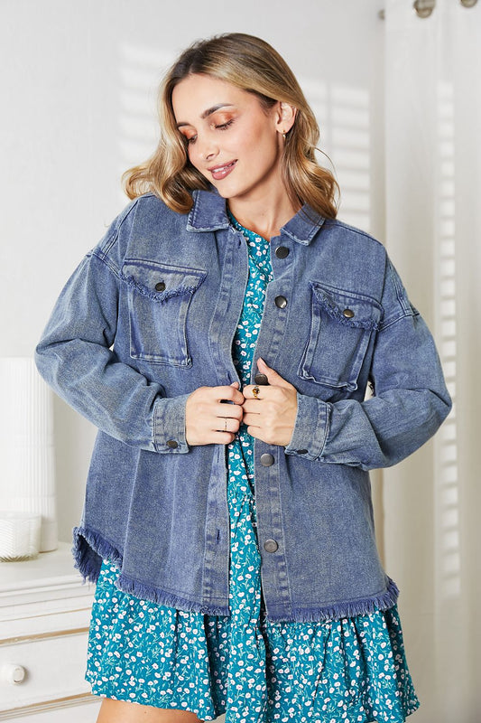 Honeybee Mumford's Full Size Mineral-Washed Button-Down Denim Jacket