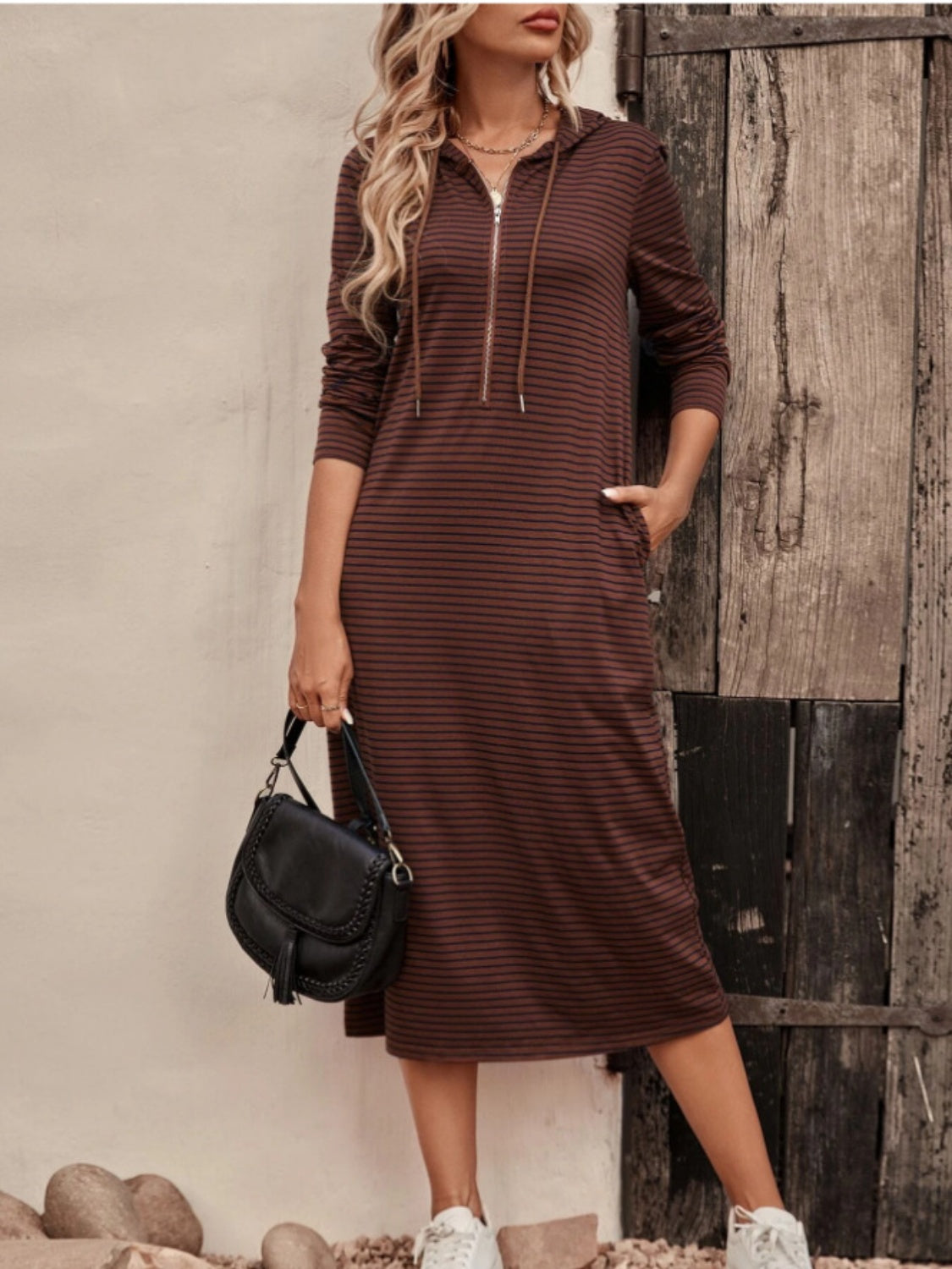 Honeybee Mumford's Striped Zip Front Hooded Dress