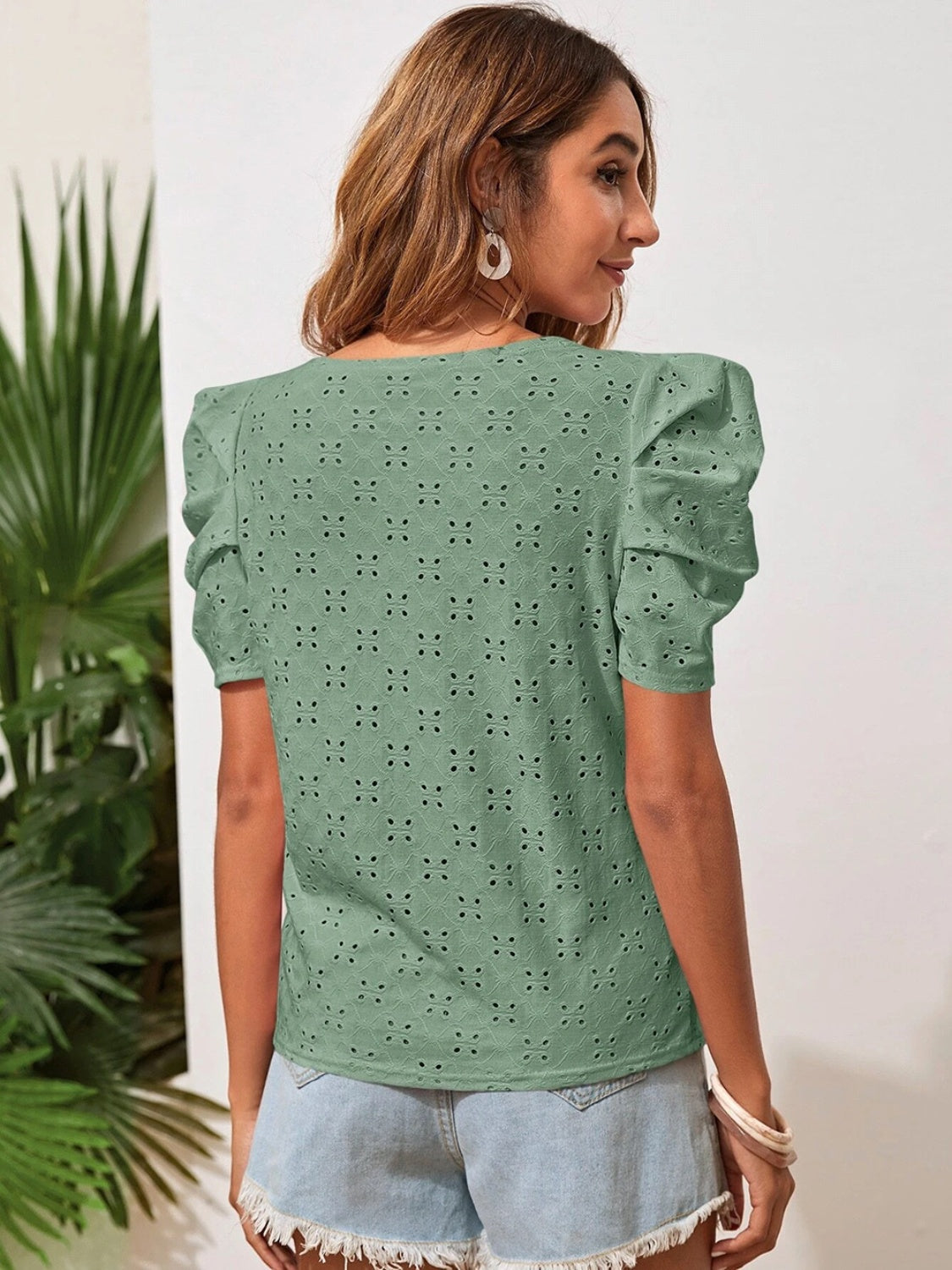 Honeybee Mumford's Eyelet Round Neck Puff Sleeve Blouse