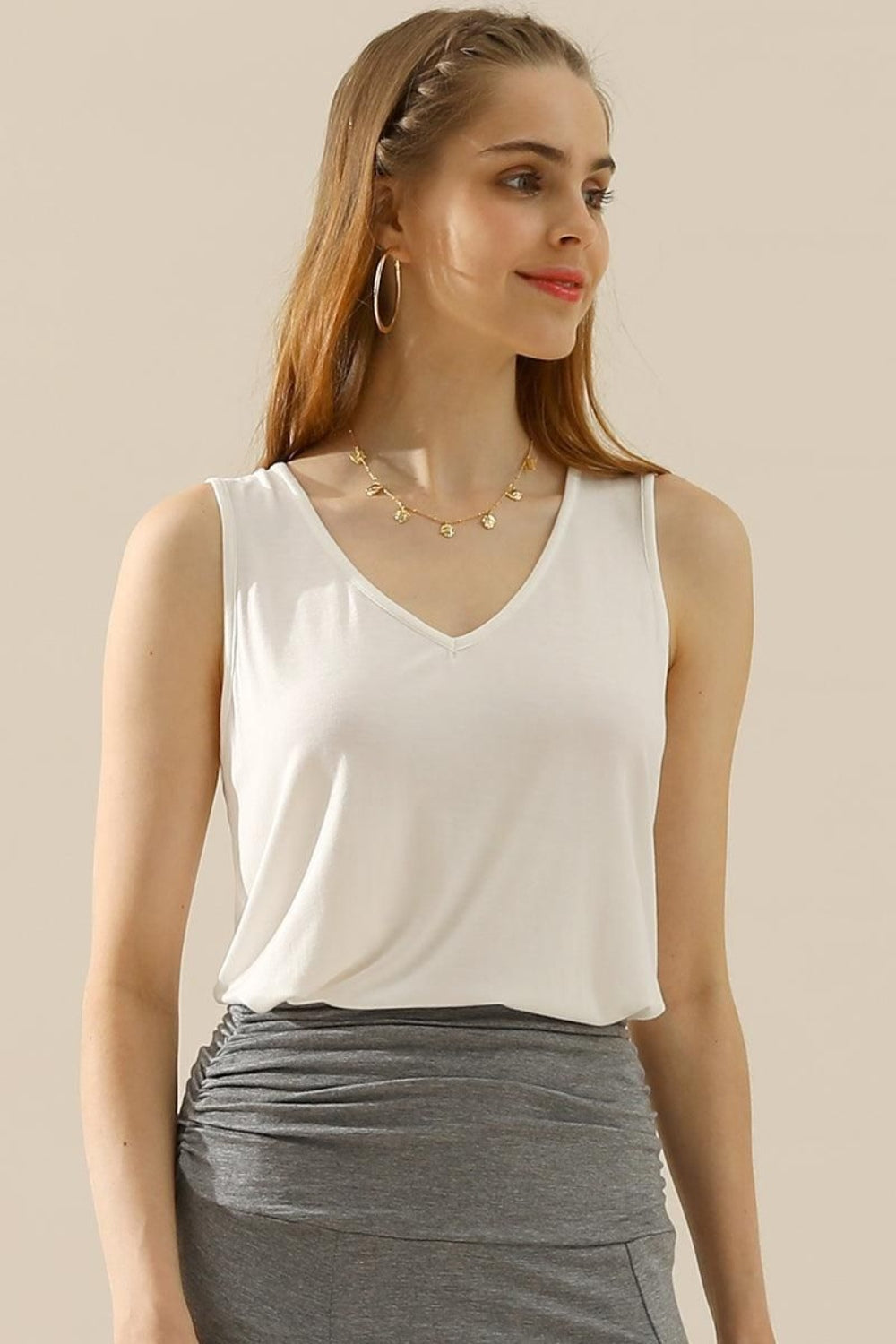 Honeybee Mumford's Full Size V-Neck Curved Hem Tank