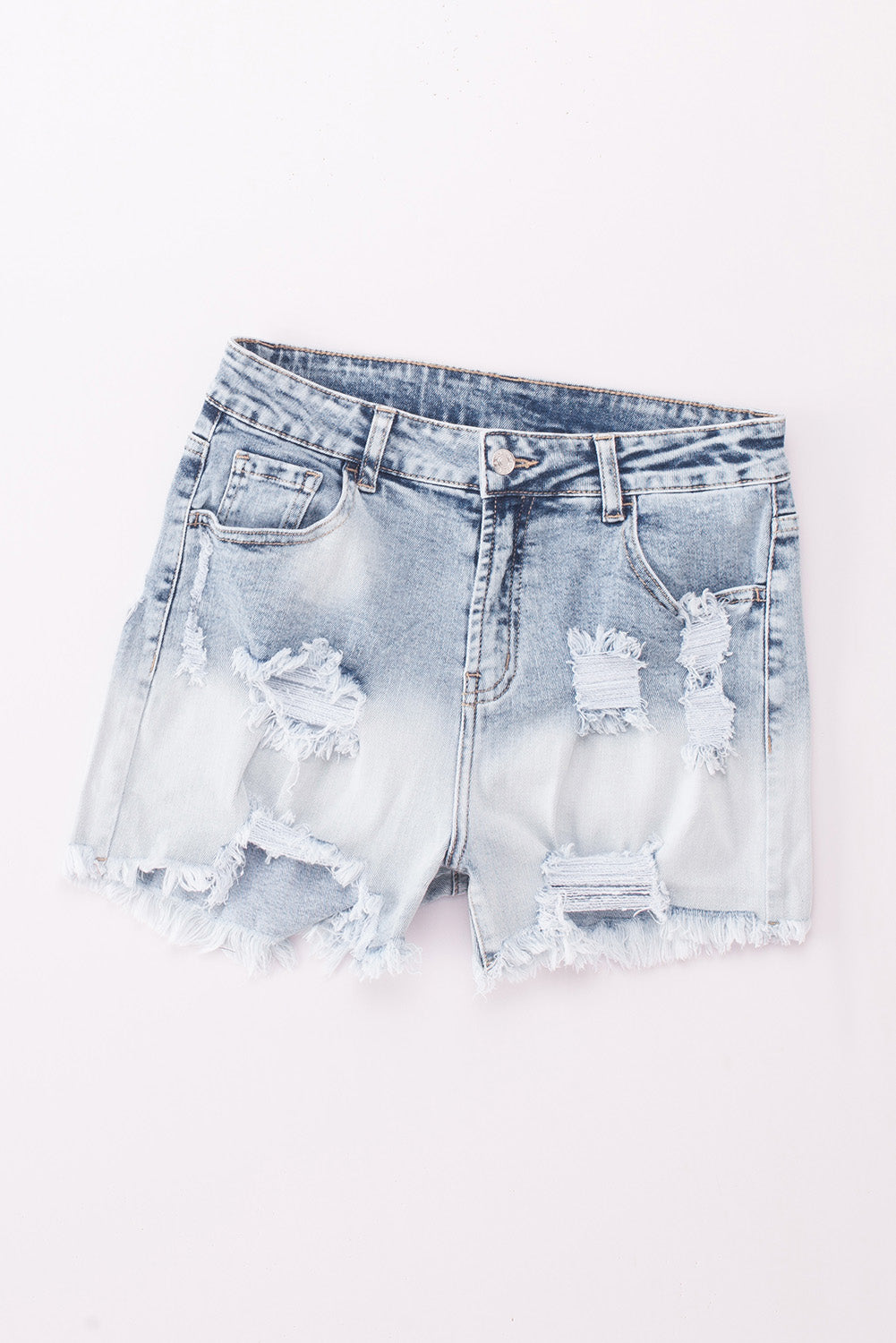 Honeybee Mumford's Sky Blue Bleached Wash Distressed Denim Shorts