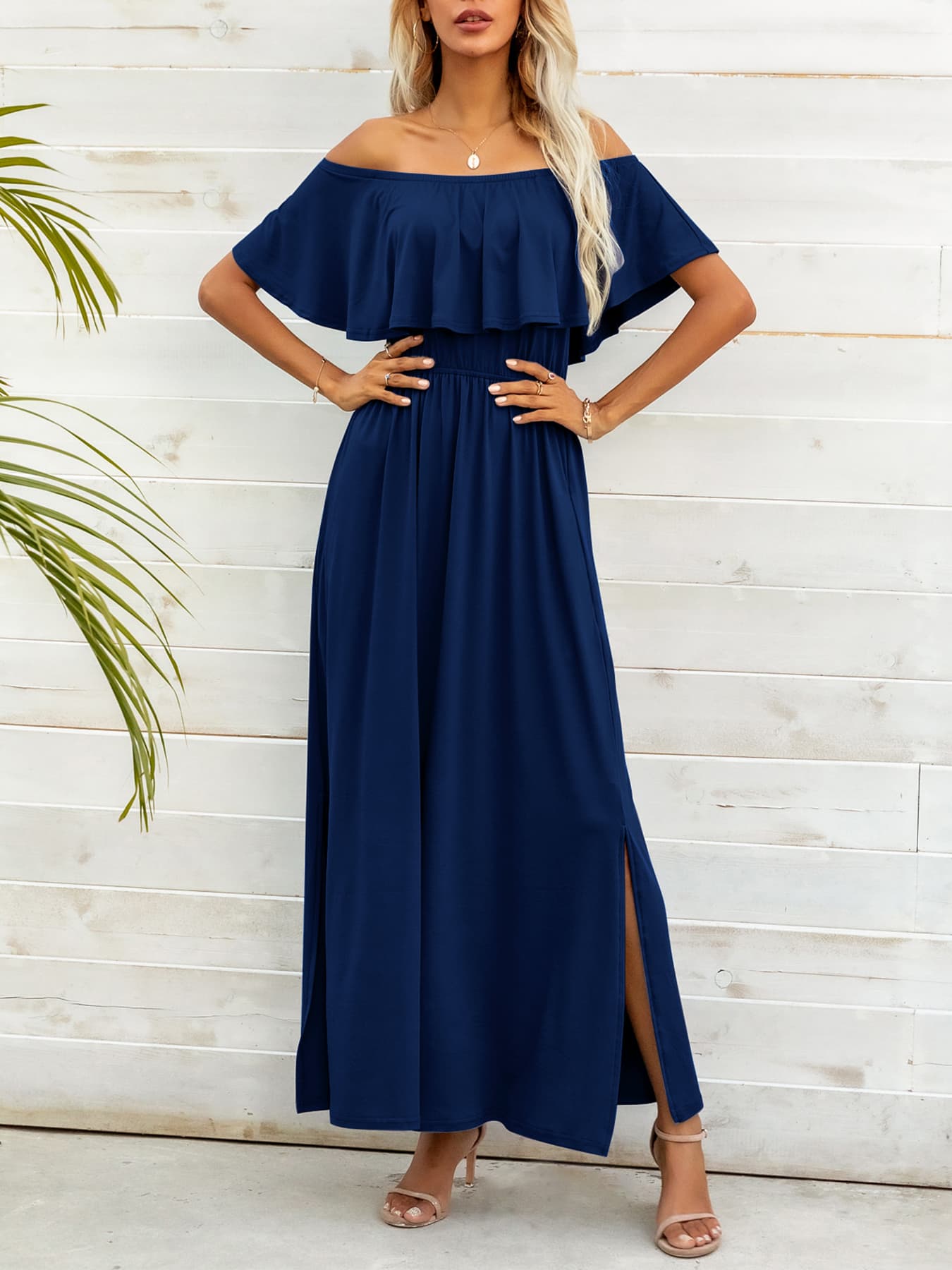 Honeybee Mumford's Off-Shoulder Slit Maxi Dress