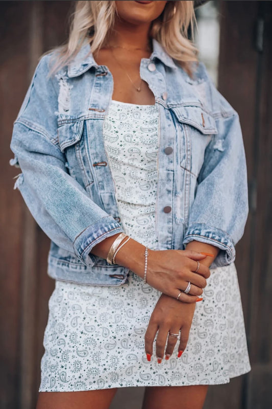 Honeybee Mumford's Distressed Drop Shoulder Denim Jacket