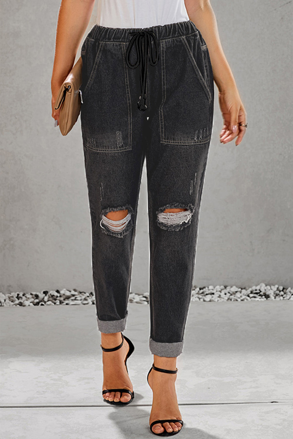 Honeybee Mumford's blue or black Drawstring Denim Joggers