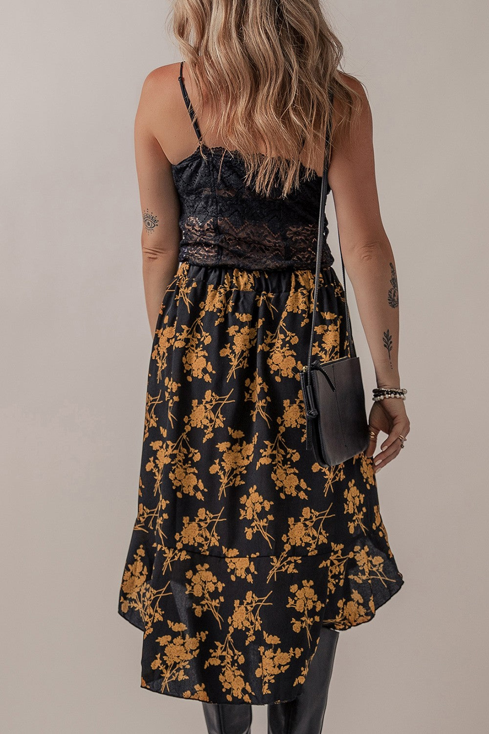 Honeybee Mumford's Floral Buttoned Ruffle Hem Skirt