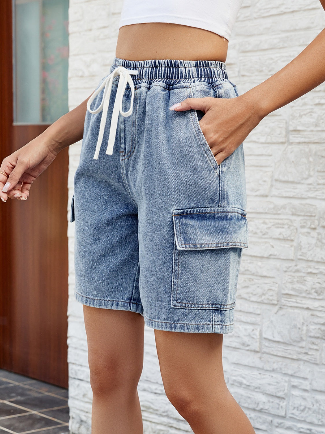 Honeybee Mumford's Drawstring Denim Shorts with Pockets