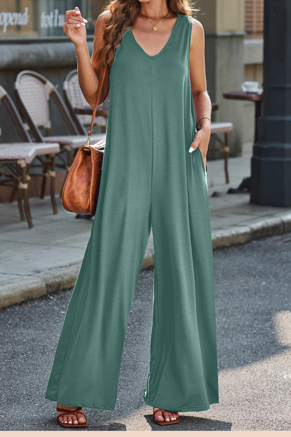 Honeybee Mumford's Full Size V-Neck Wide Strap Jumpsuit