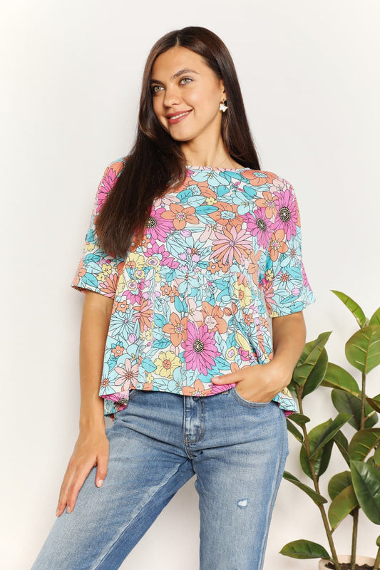 Honeybee Mumford's Floral Round Neck Babydoll Top