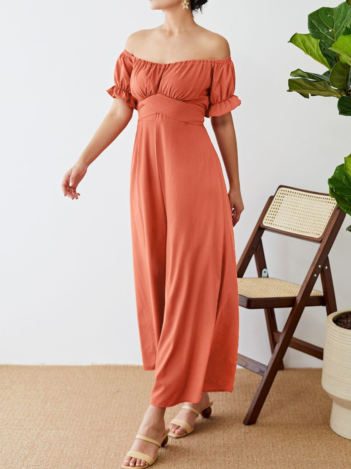 Honeybee Mumford's Off-Shoulder Short Sleeve Wide Leg Jumpsuit