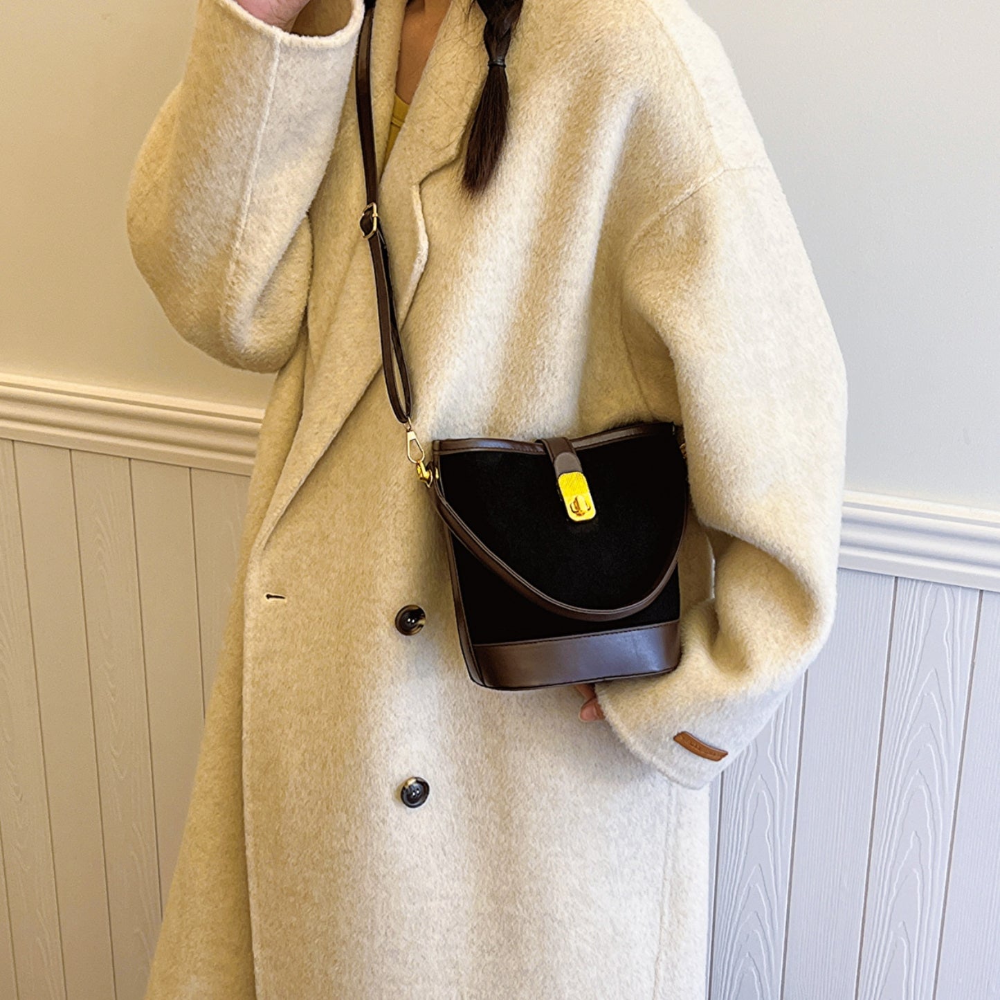 Honeybee Mumford's Leather Bucket Crossbody Bag