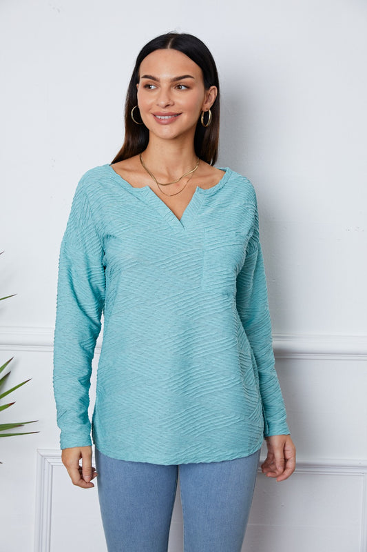 Honeybee Mumford's Texture Notched Drop Shoulder Top