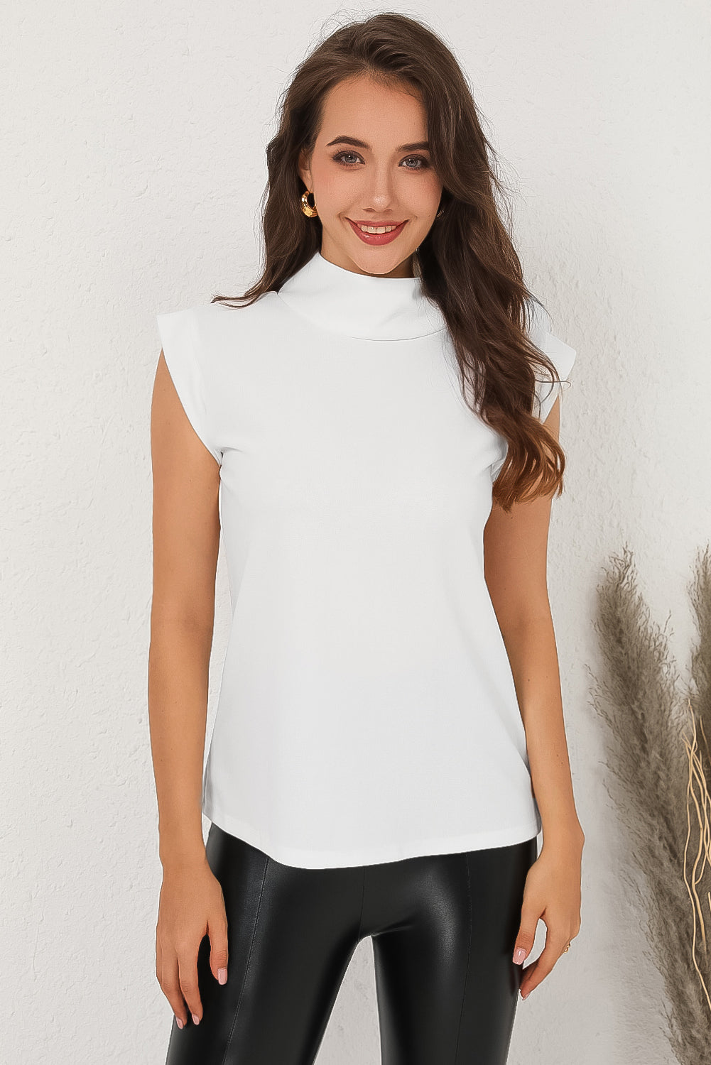 Honeybee Mumford's Mock Neck Cap Sleeve Blouse