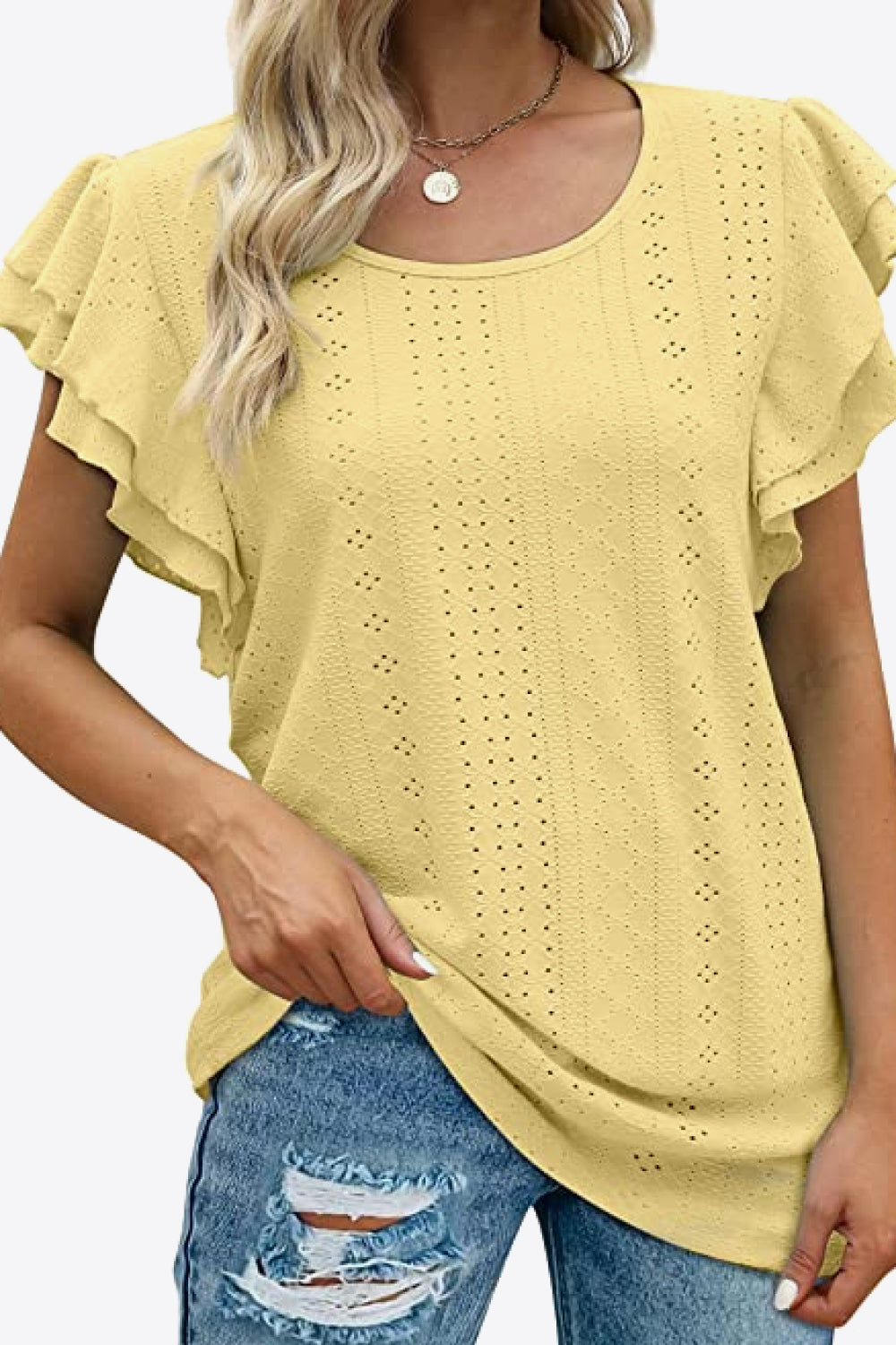 Honeybee Mumford's Round Neck Layered Flutter Sleeve Blouse