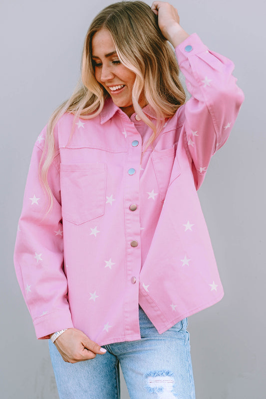 Honeybee Mumford's Star Pattern Button Up Slit Denim Jacket