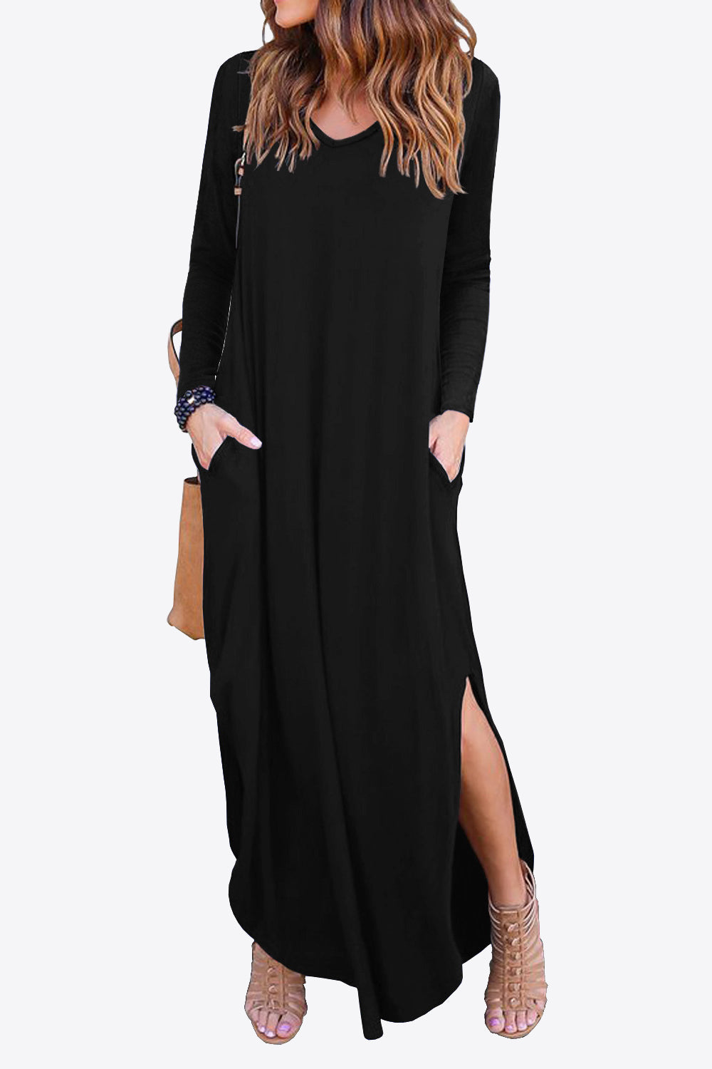 Honeybee Mumford's Split Long Sleeve V-Neck Maxi Dress