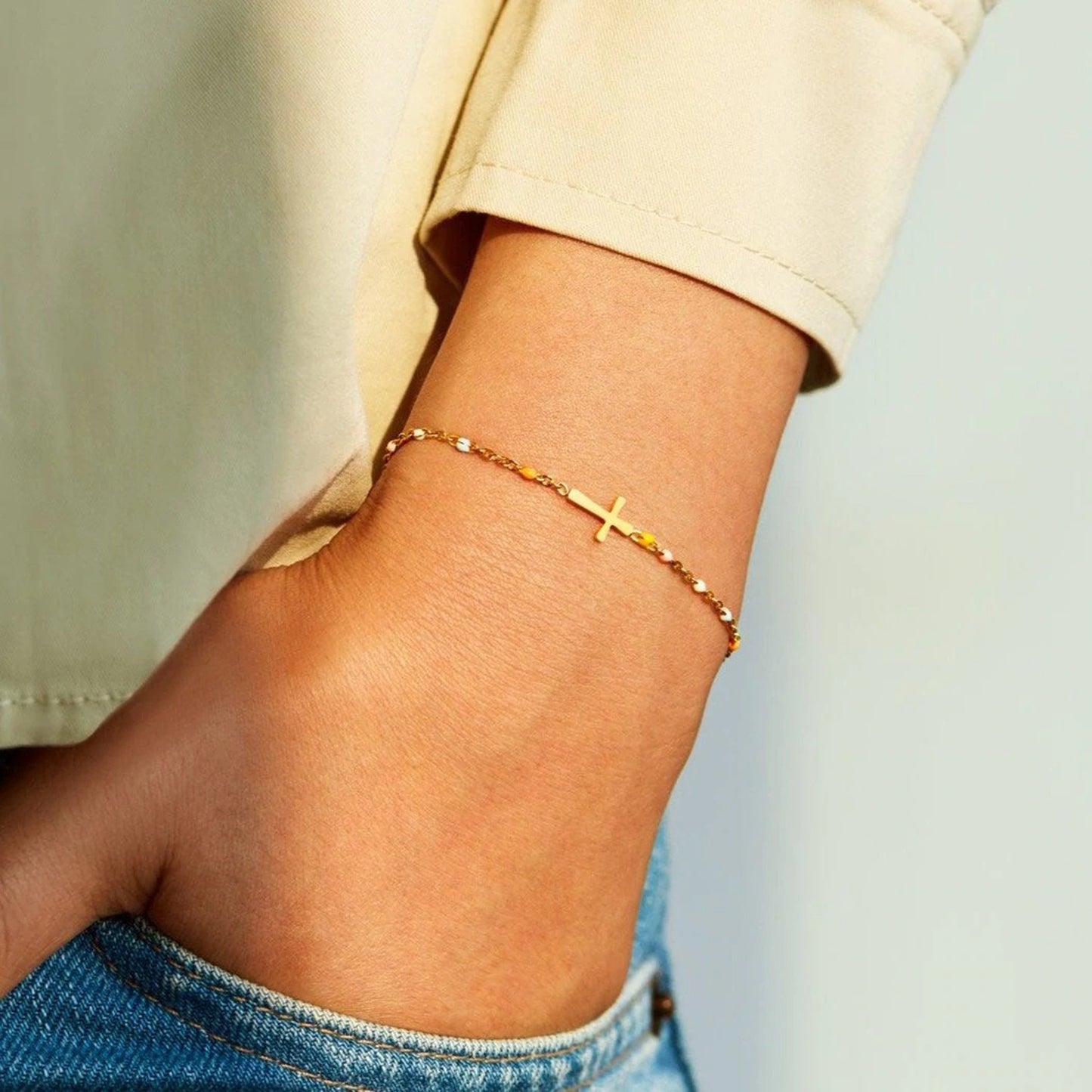 Honeybee Mumford's 18K Gold-Plated Cross Bead Bracelet