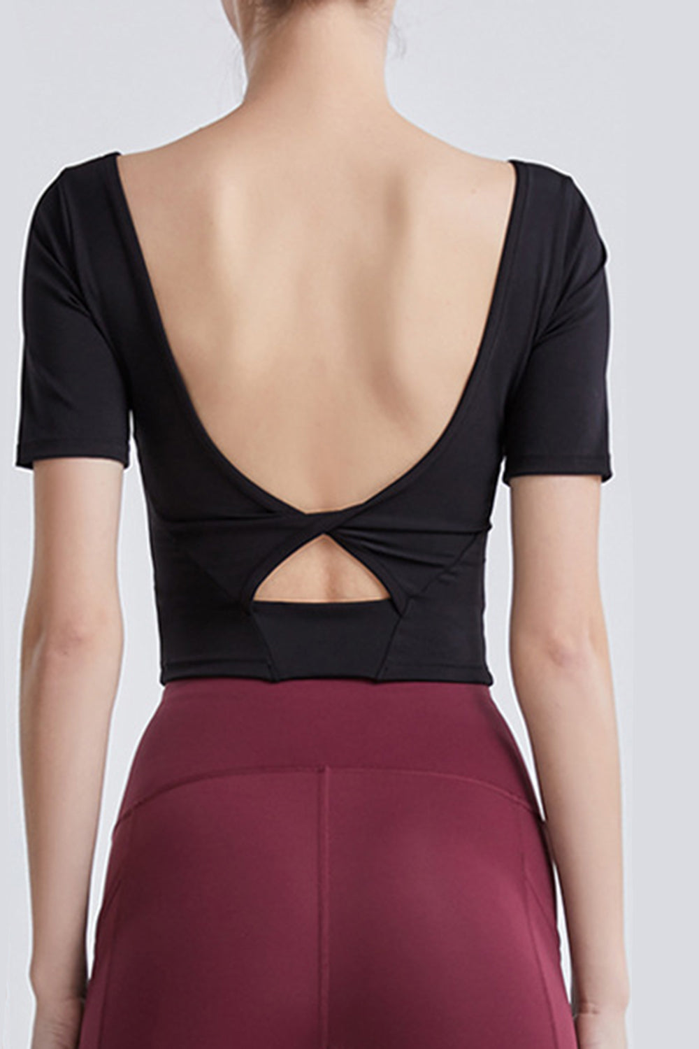 Honeybee Mumford's Cutout Backless Round Neck Active T-Shirt