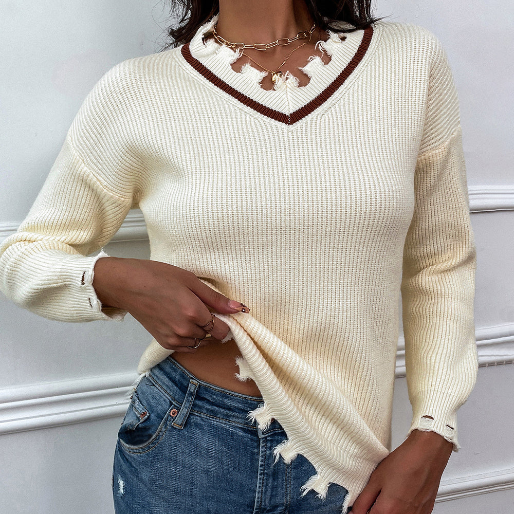 Honeybee Mumford's Frayed Detail V-Neck Sweater