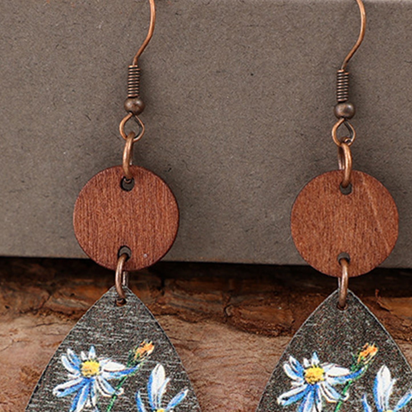 honeybee Mumford's Flower Geometrical Shape Wooden Earrings