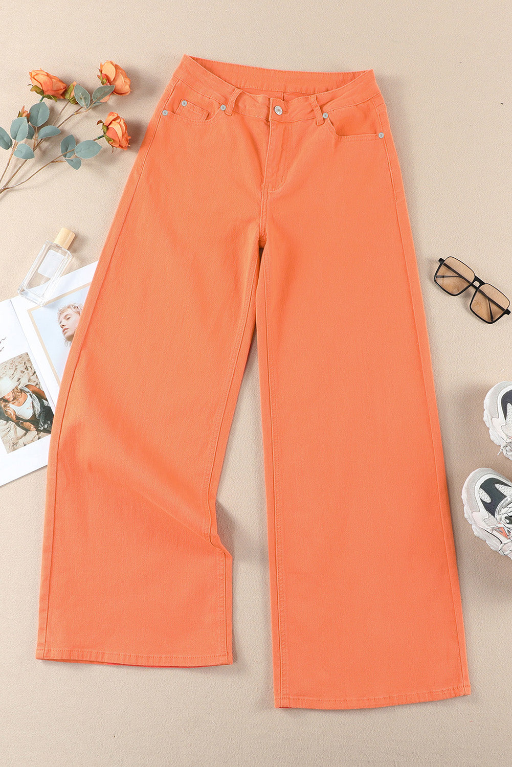 Honeybee Mumford's Orange Acid Wash High Waist Wide Leg Jeans