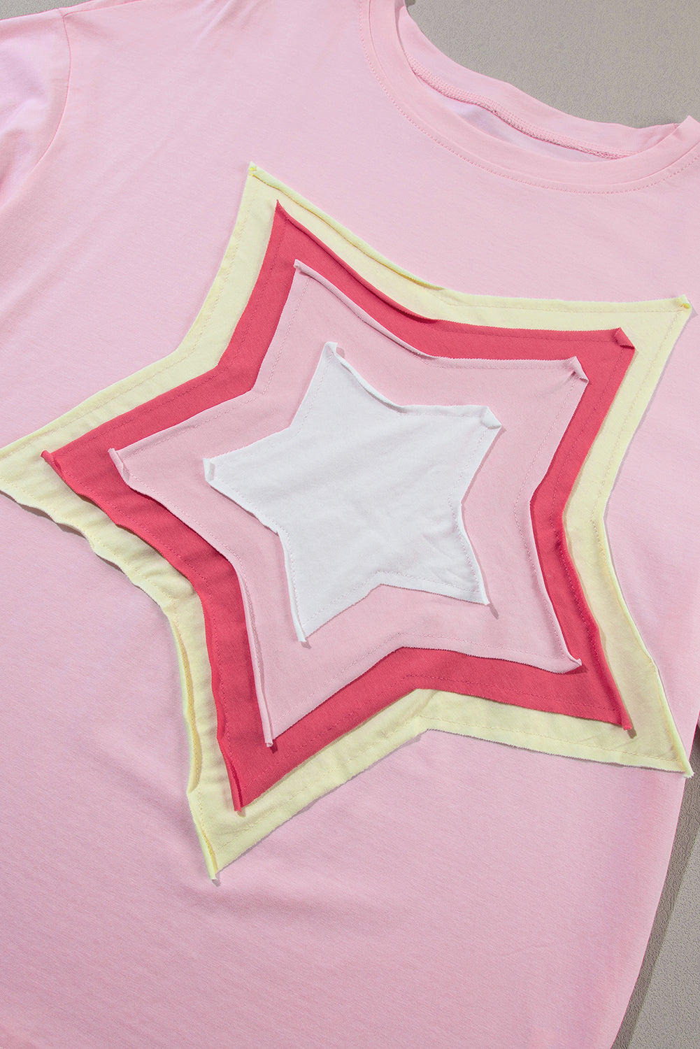 Honeybee Mumford's Light Pink Colorblock Star Patched Half Sleeve Oversized Tee