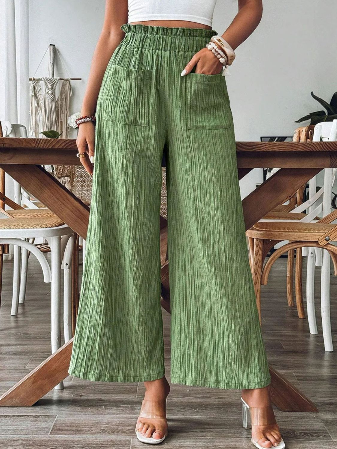 Honeybee Mumford's Pocketed Elastic Waist Wide Leg Pants