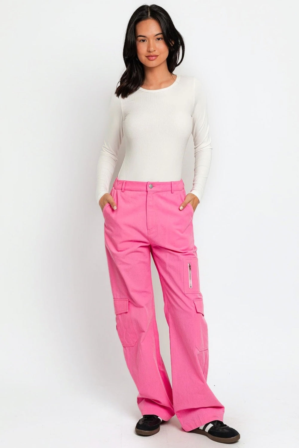 Honeybee Mumford's High Waisted Wide Leg Cargo Pants with Pockets