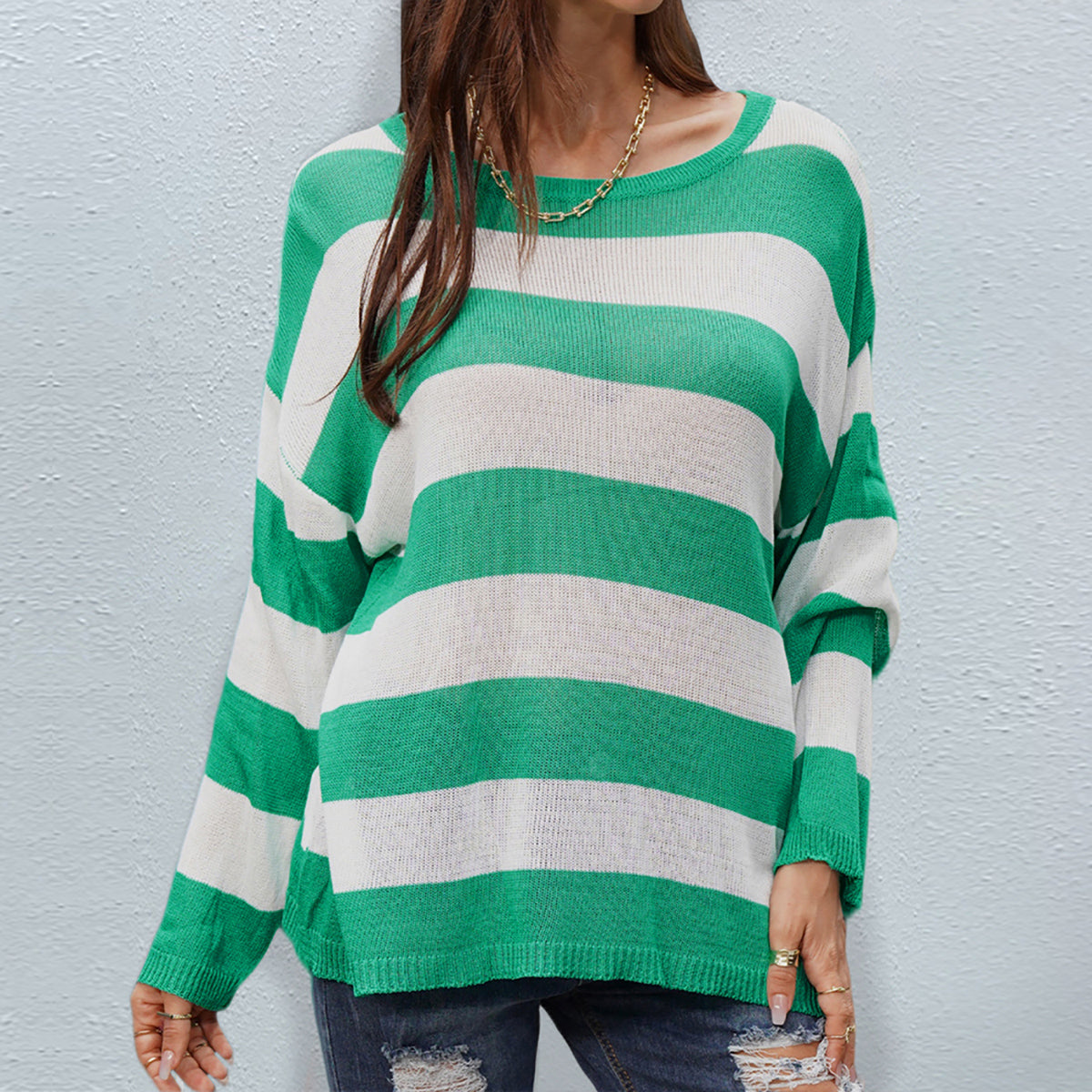 Honeybee Mumford's Striped Boat Neck Round Neck Sweater