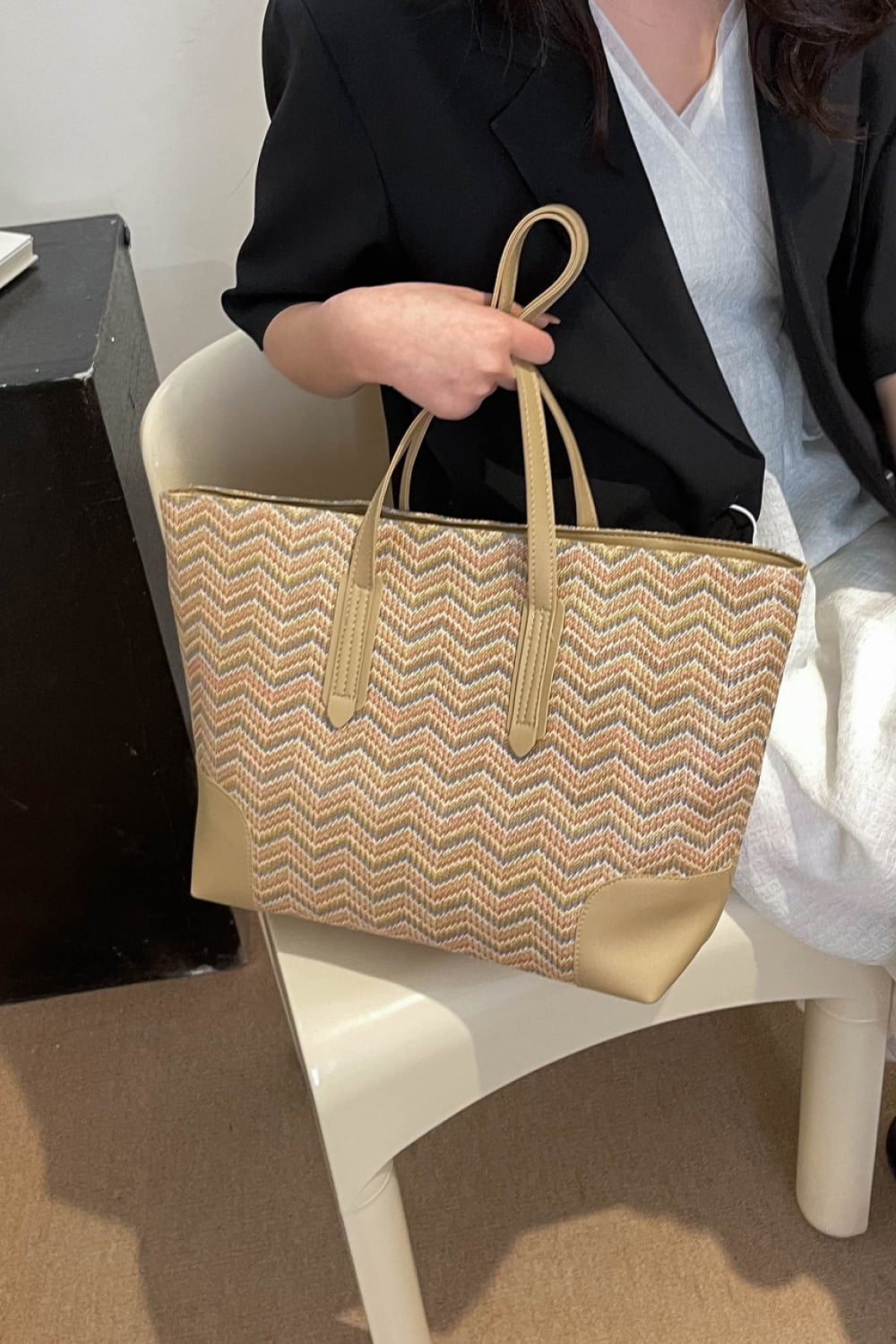 Honeybee Mumford's Chevron Straw Tote Bag