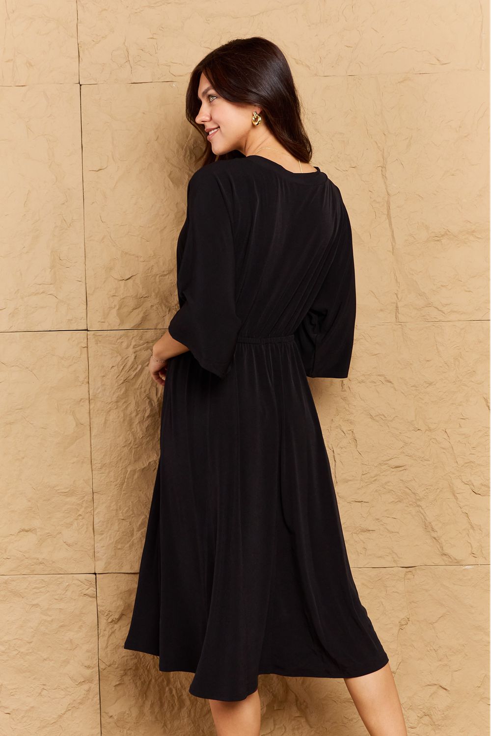 Honeybee Mumford's Solid Surplice Midi Dress