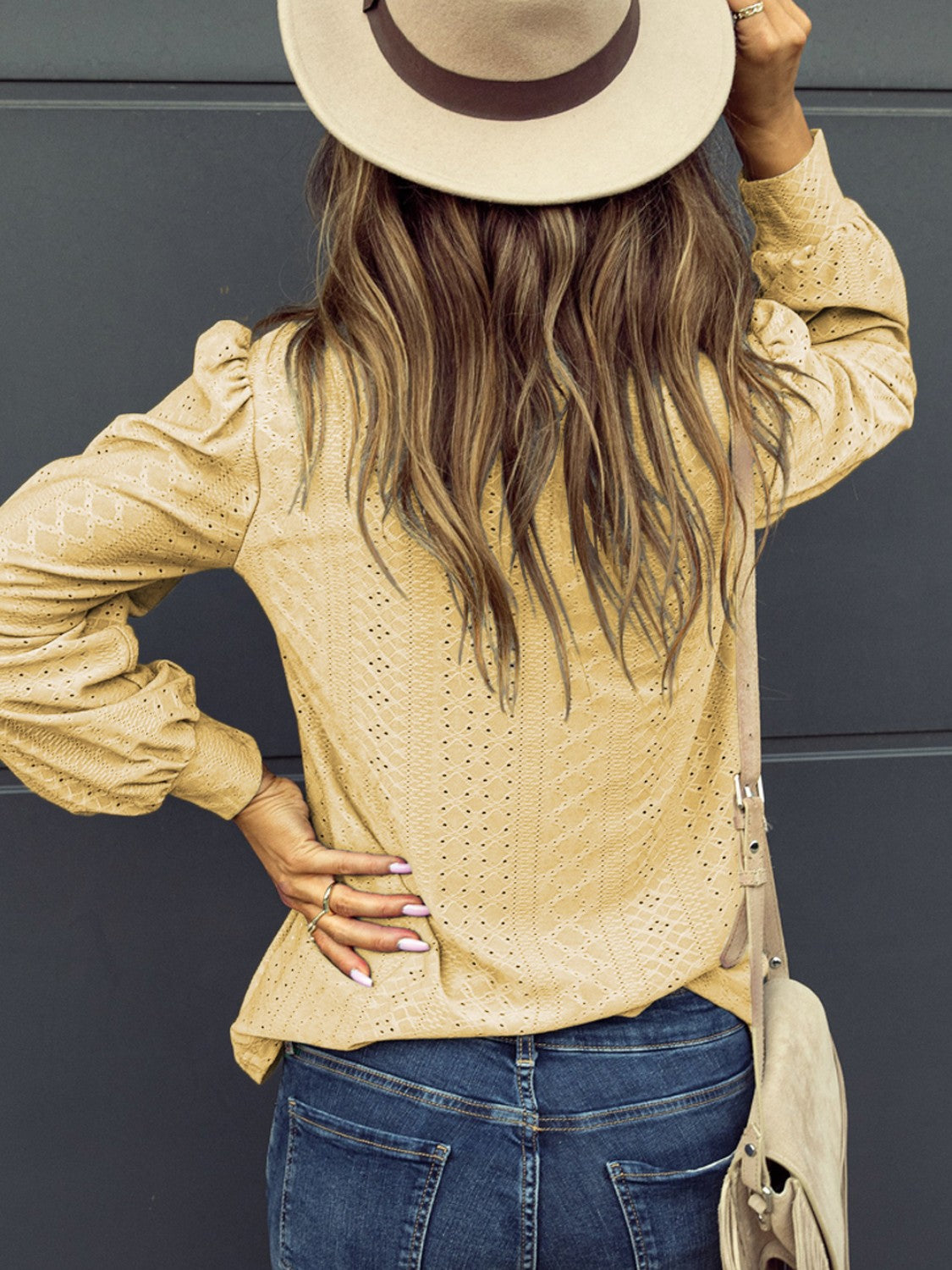 Honeybee Mumford's Eyelet V-Neck Long Sleeve Blouse