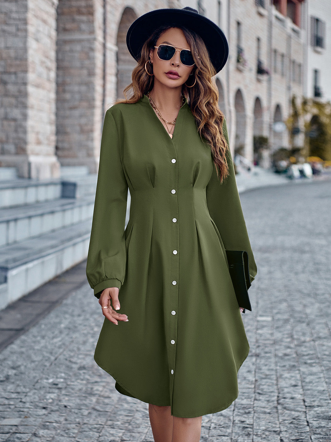 Honeybee Mumford's Notched Neck Long Sleeve Dress