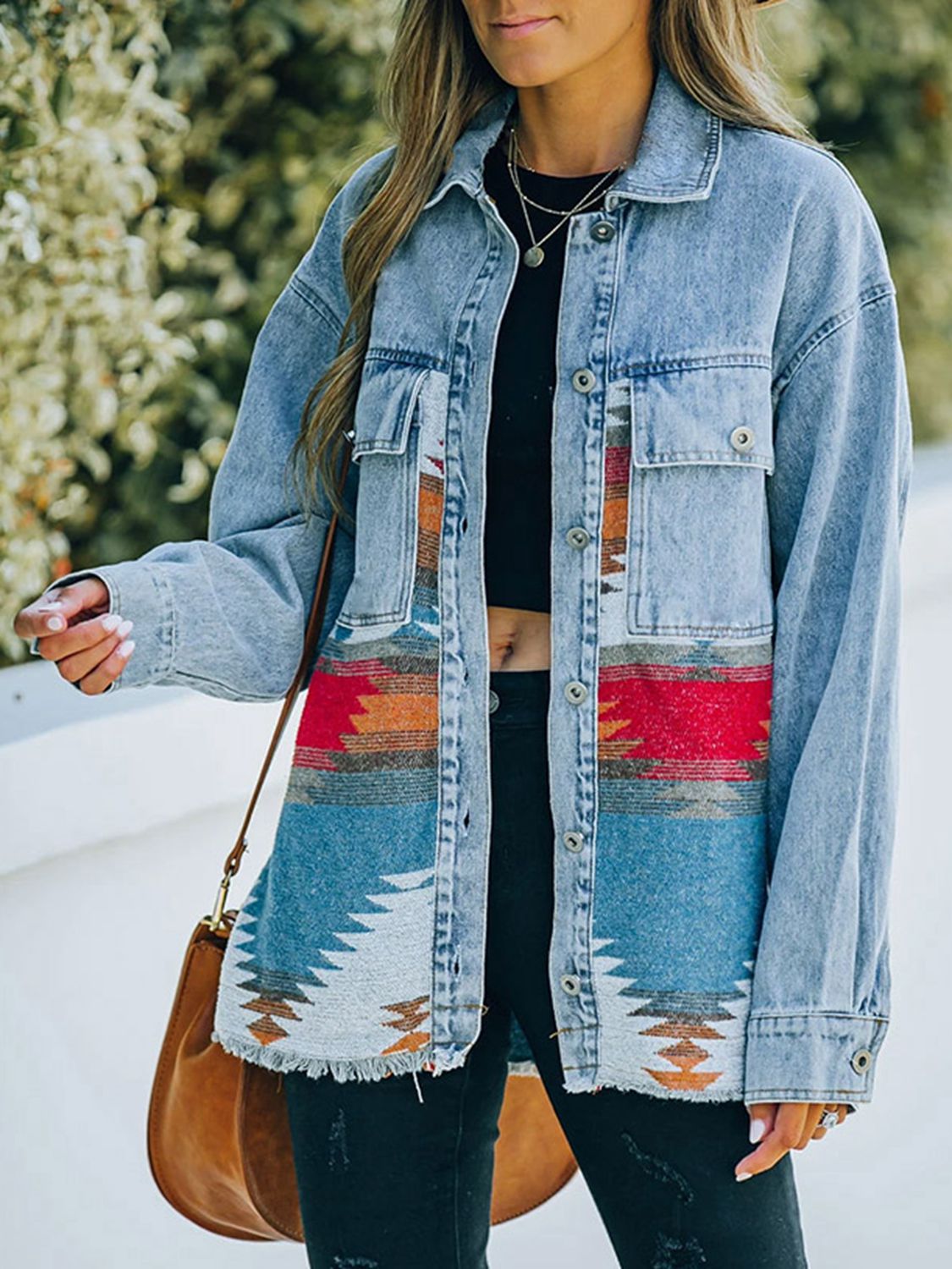 Honeybee Mumford's Collared Neck Dropped Shoulder Denim Jacket