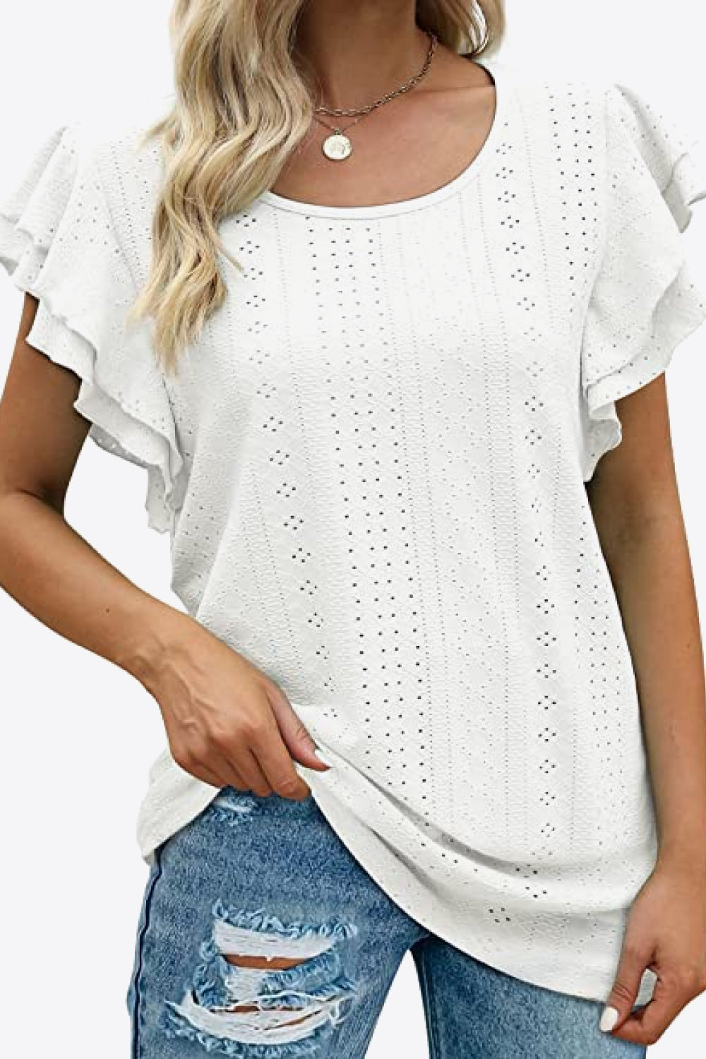 Honeybee Mumford's Round Neck Layered Flutter Sleeve Blouse