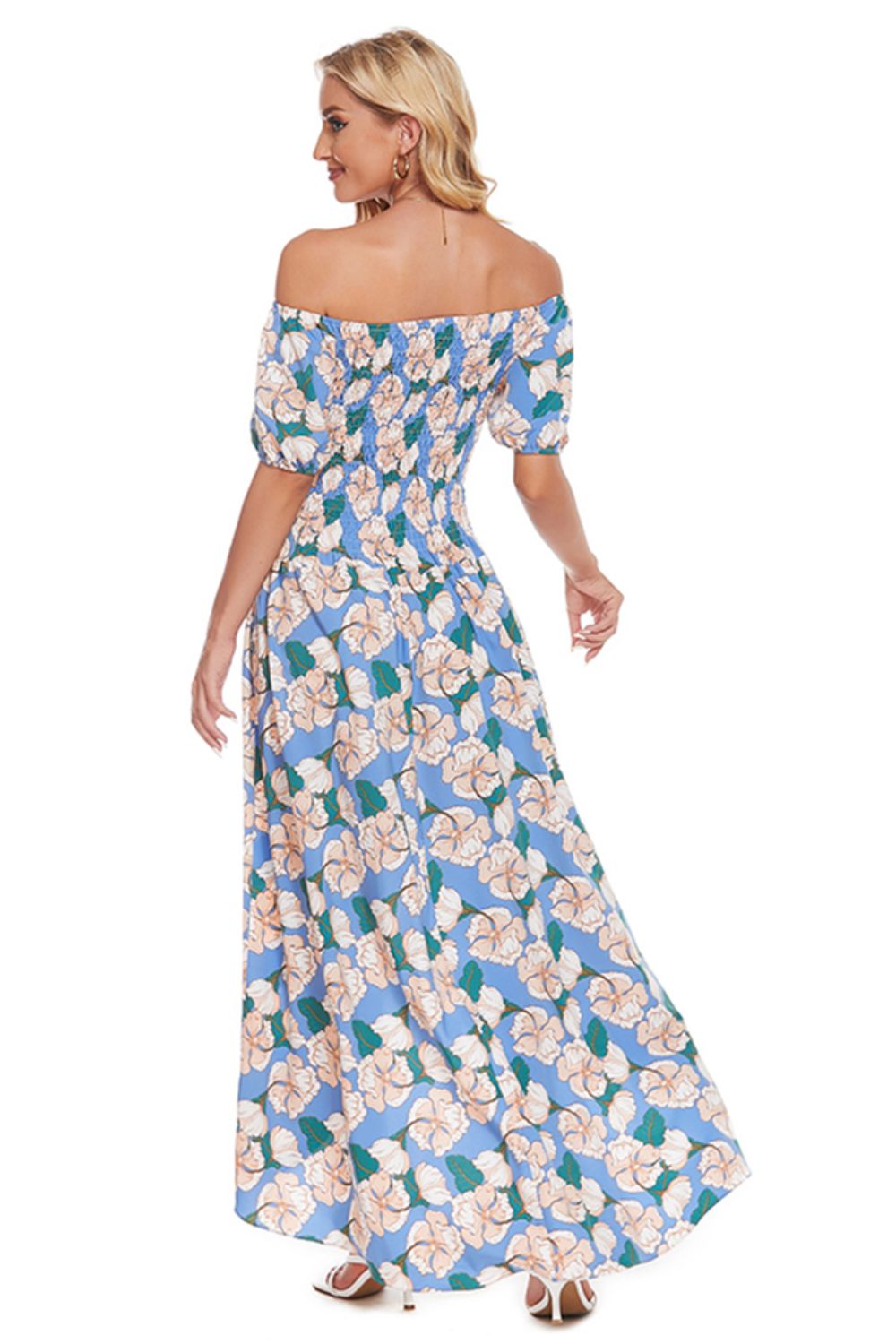 Honeybee Mumford's Floral Off-Shoulder Slit Maxi Dress