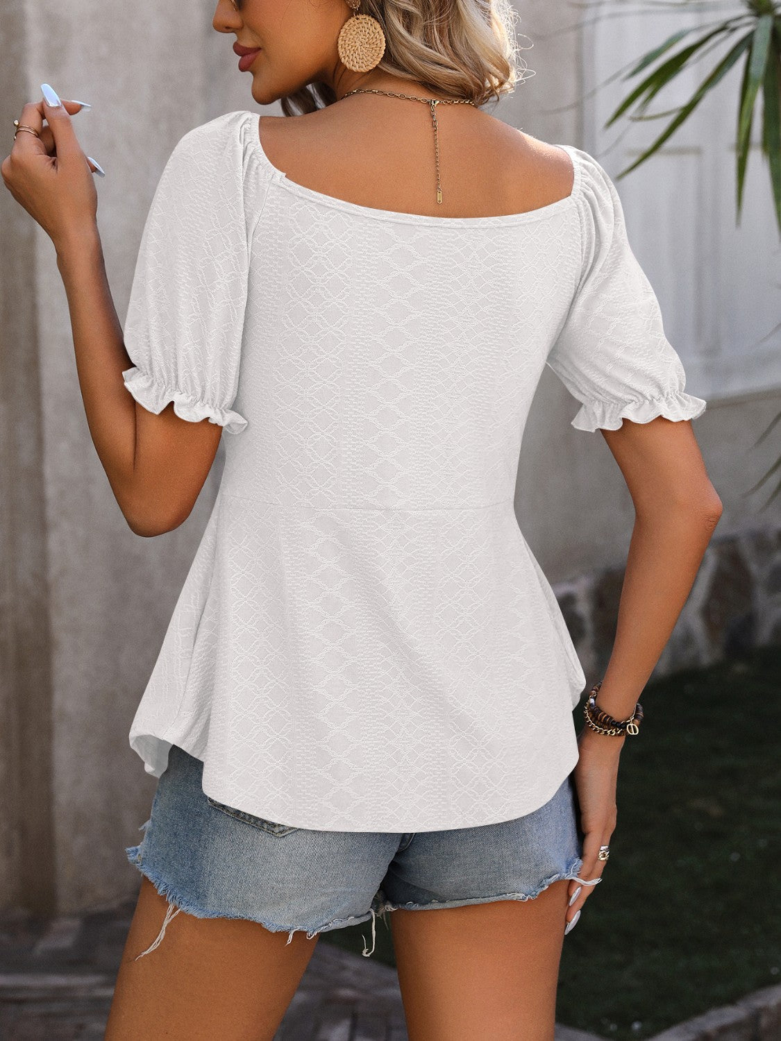 Honeybee Mumford's Ruched V-Neck Flounce Sleeve Blouse