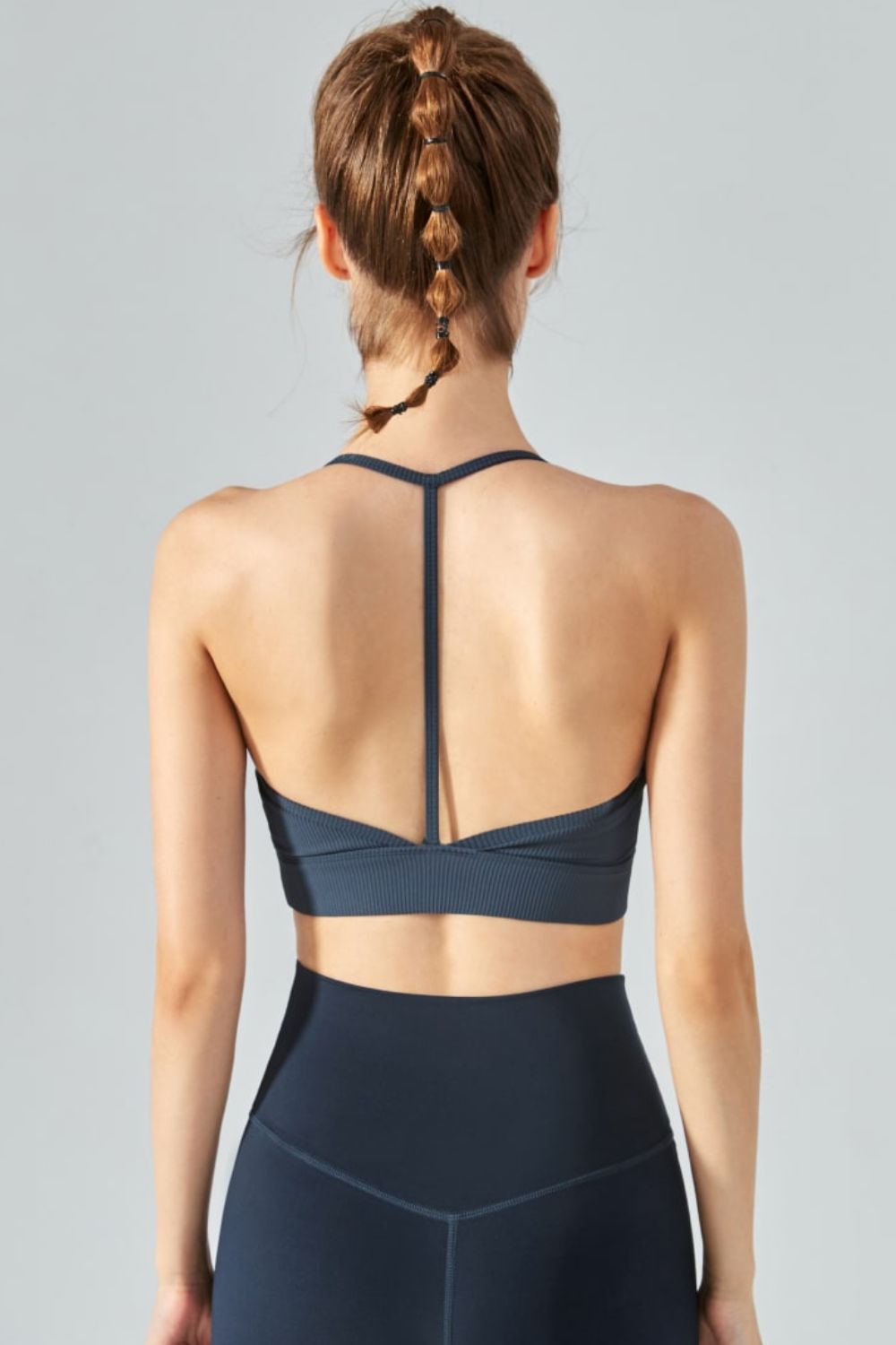 Honeybee Mumford's Ribbed Halter Neck Open Back Cropped Sports Cami