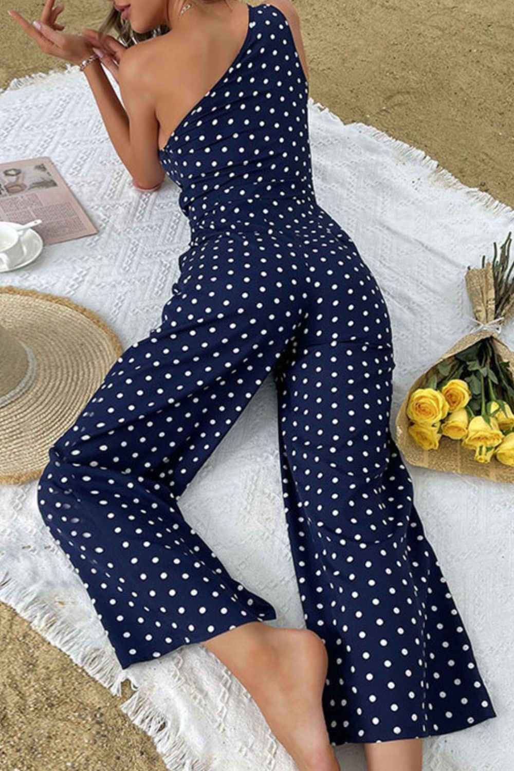 Honeybee Mumford's Polka Dot One-Shoulder Jumpsuit