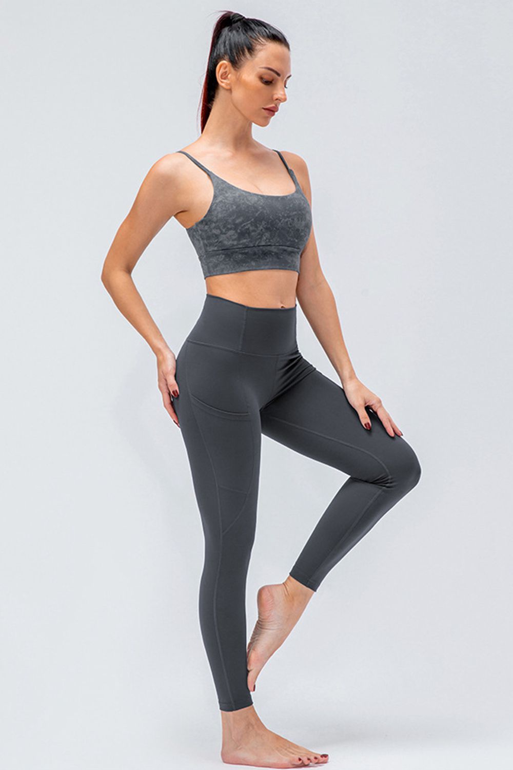 honeybee Mumford's Breathable Active Leggings with Wide Waistband & Pockets in Charcoal & Dark Navy