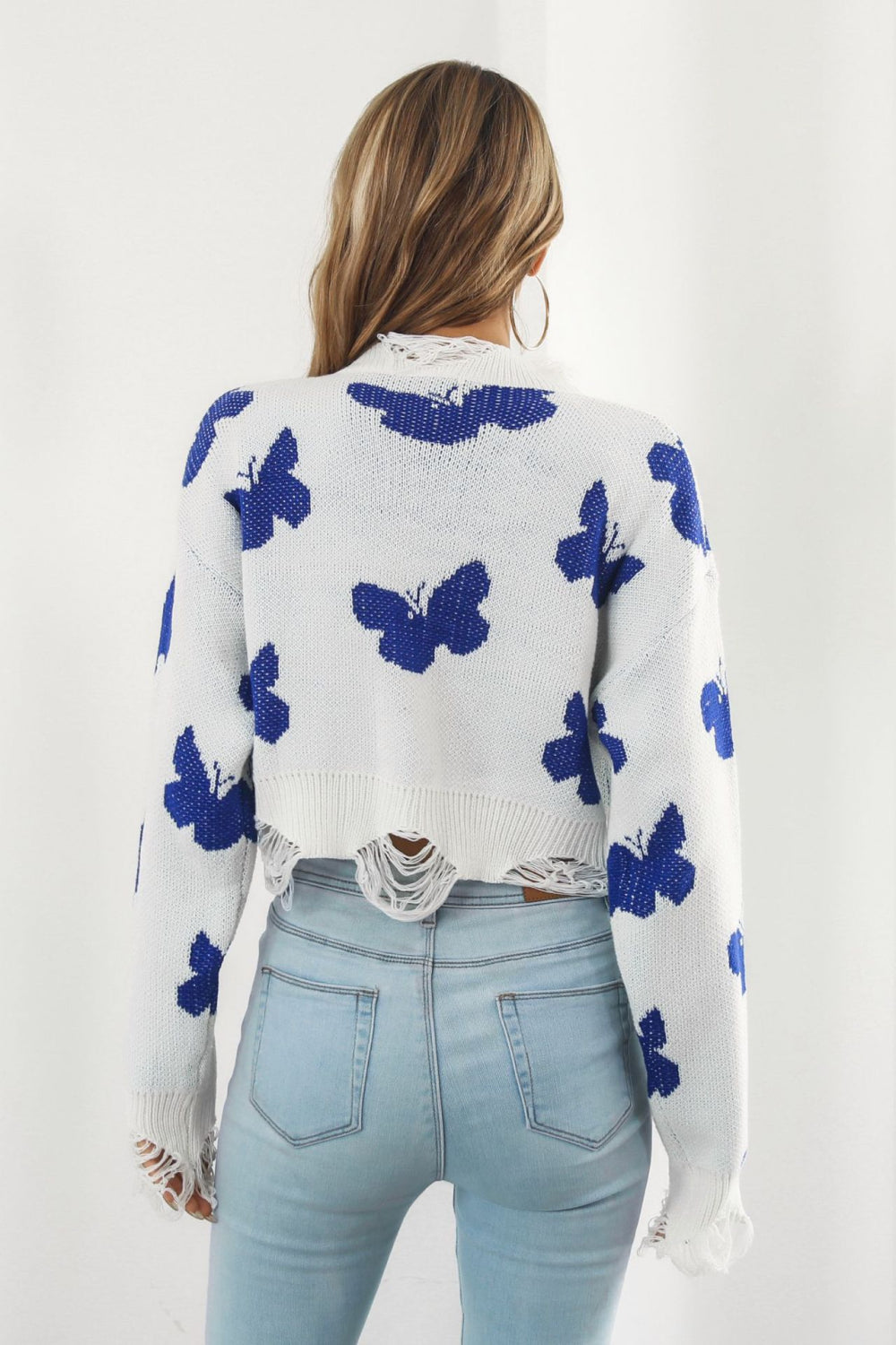 Honeybee Mumford's Printed Round Neck Ribbed Long Sleeve Sweater