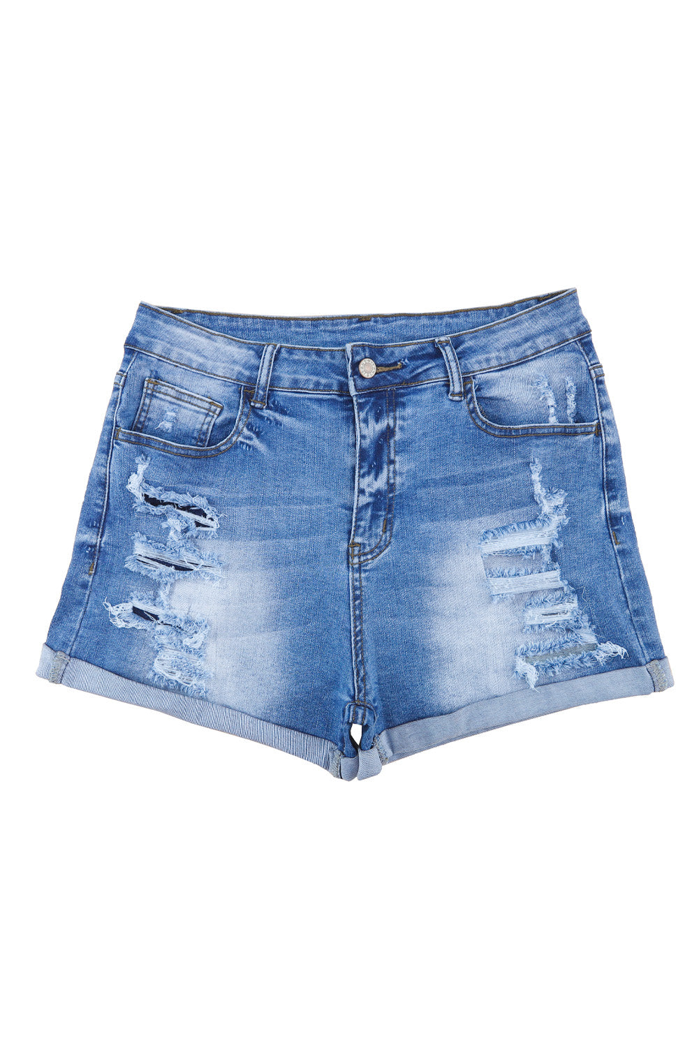 Honeybee Mumford's Sky Blue Vintage Distressed High Waist Pocket Denim Shorts