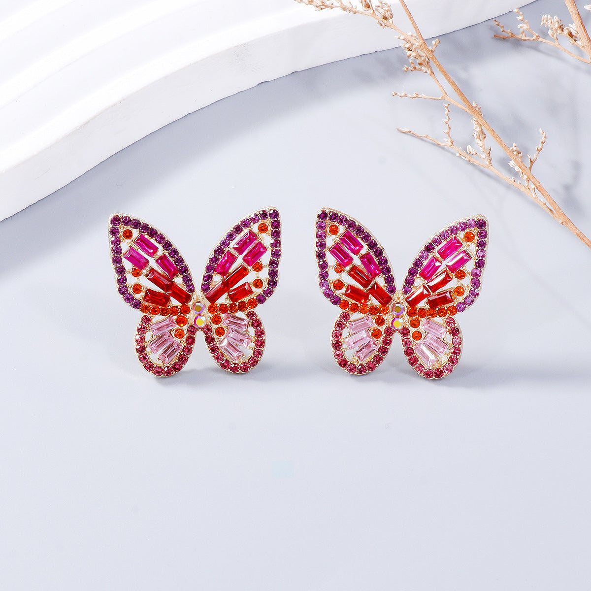 honeybee Mumford's Alloy Rhinestone Butterfly Earrings